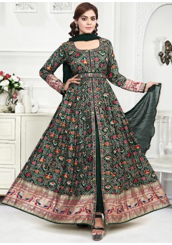  Green And Multi Color Pathini Silk Gown